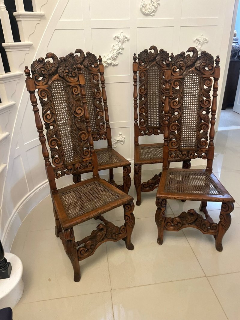 Set of 4 Antique Victorian Quality Carved Walnut Dining Chairs - Image 3